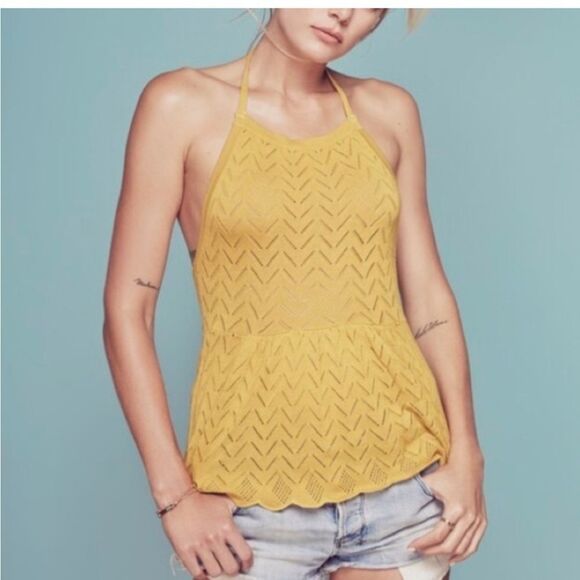 FOR LOVE AND LEMONS Knitz Halter Top Yellow Size Small - Picture 1 of 9